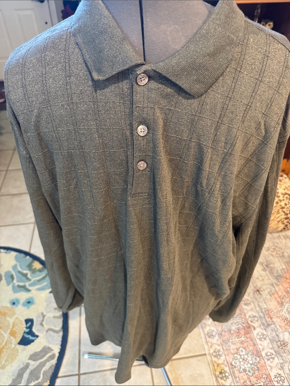 Van Heusen Olive Green Long Sleeve Polo Shirt Size 3XLT